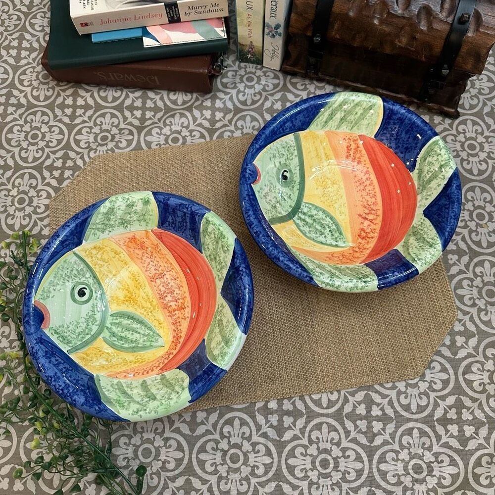 Bella‎ Ceramica Gone Fishing 2 Piece Multipurpose 8.7” Bowls